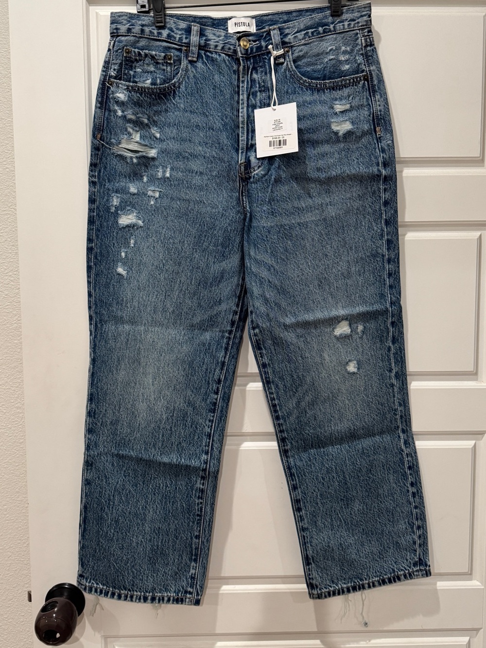 NWT pistola blue distressed straight-leg jeans